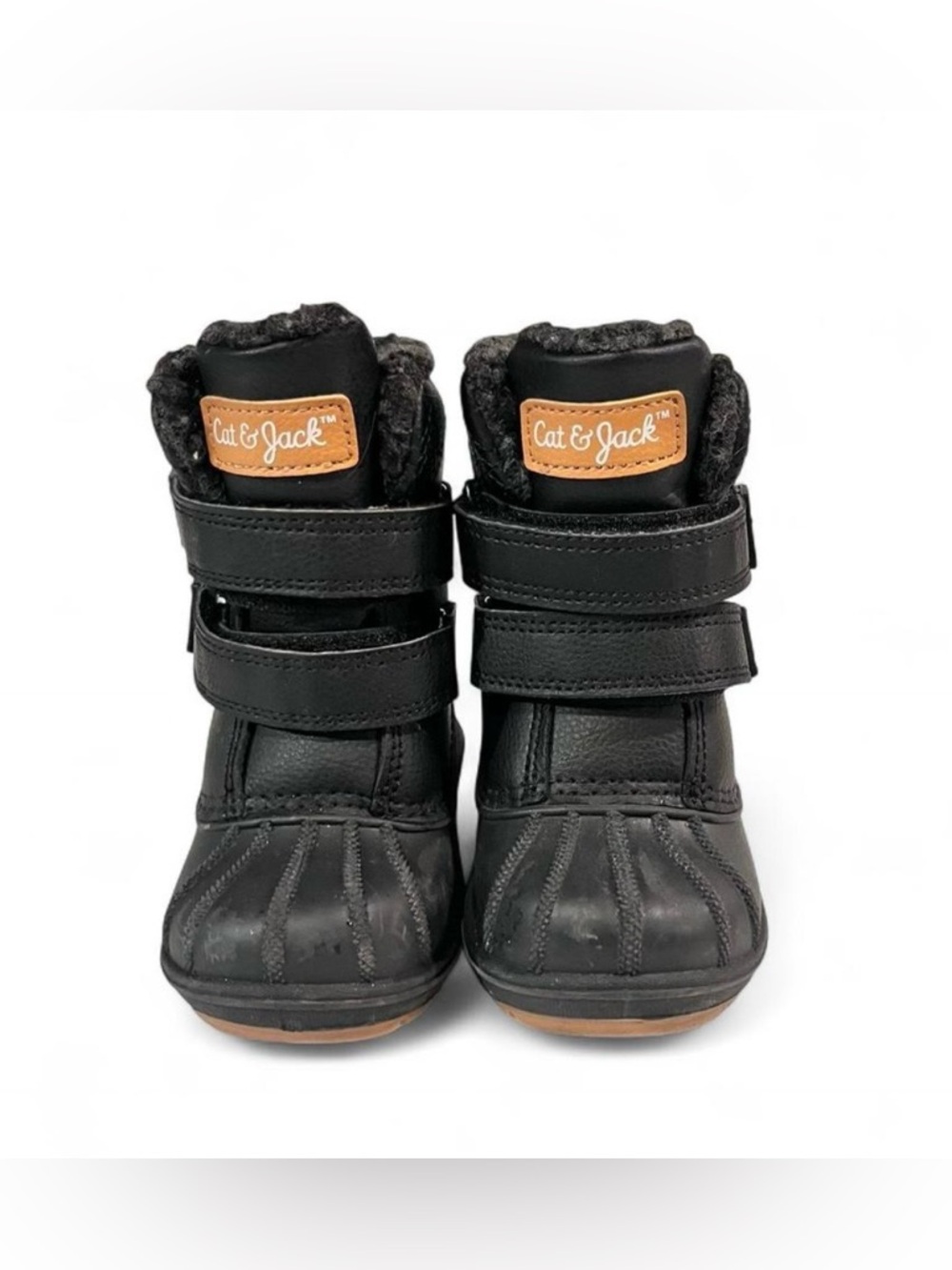 Cat & Jack Black Kids' Faux-Fur Strap Winter Boots